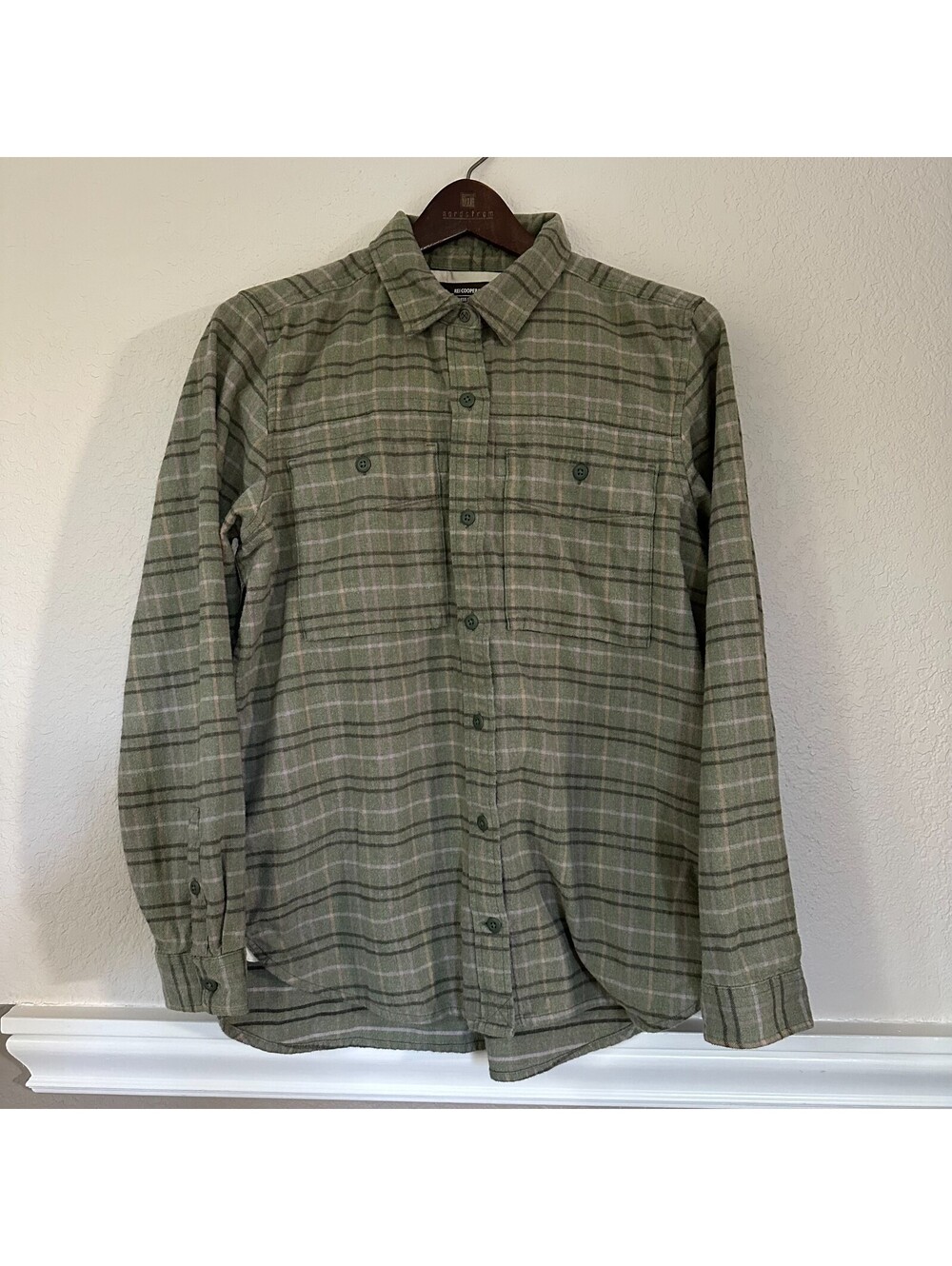 REI Co-op Cooperative Flannel Shirt Men's Large Green Plaid Cotton Button Up